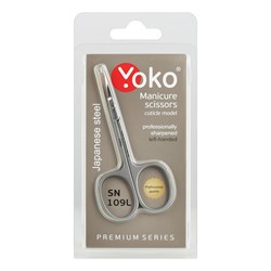 YOKO Ножницы маникюрные для кутикулы изогнутые для левшей / Premium Series SN 109L, матовые, ручная заточка, 9 см 24674-72294 - фото 14803280
